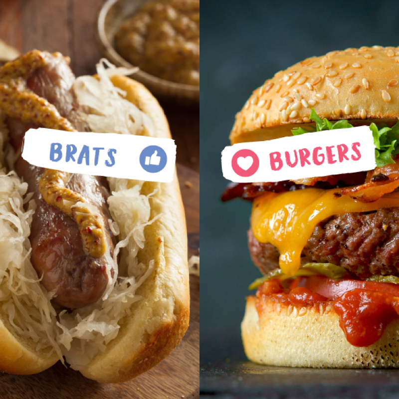 FoodsSpartan's tweet photo. You can only pick one.... will it be Brats 👍or Burgers 💗? https://t.co/0XbKGckWrD