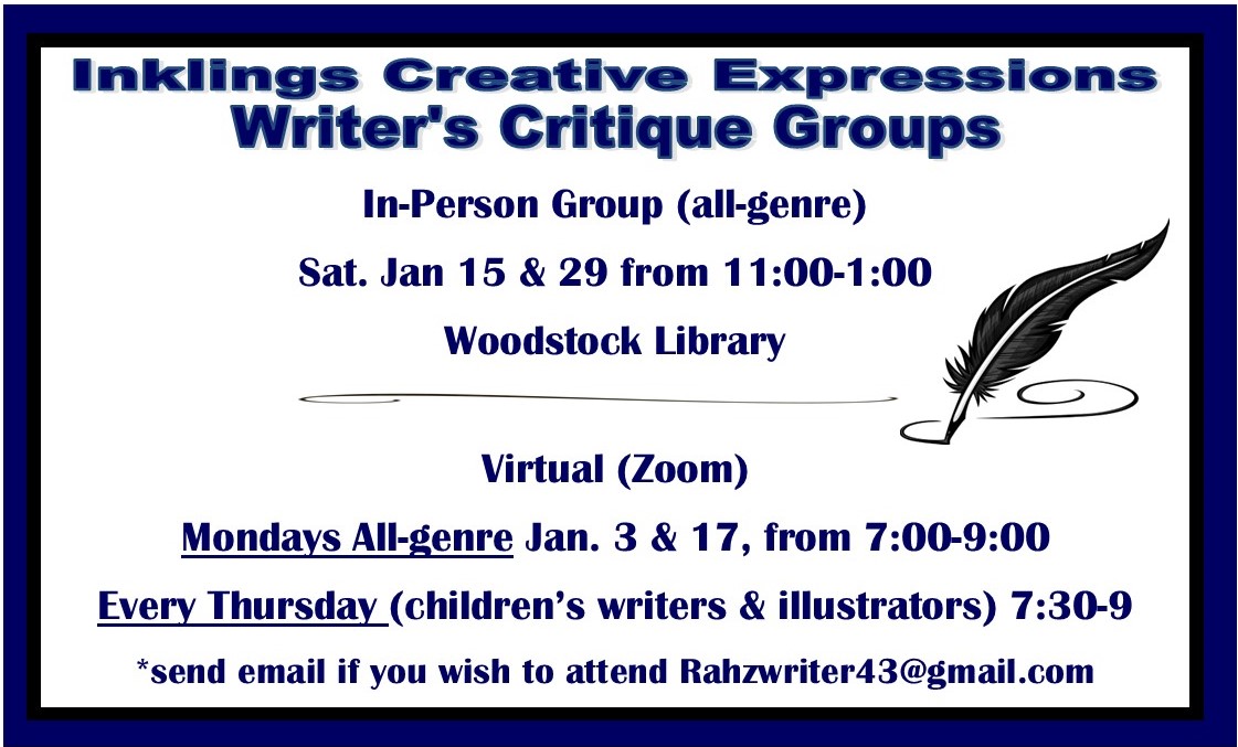 Inklingsce's tweet photo. Open to all!  Put this on your New Year's Resolution list...join a critique group! https://t.co/vilbxDlSPm