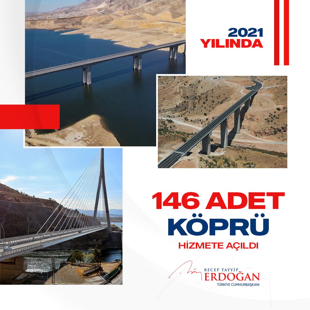 Aralarında Hasankeyf-2, Zarova, Kömürhan, Devegeçidi ve Tohma gibi eserlerin de olduğu toplam 146 köprü inşa ettik, dağları, tepeleri aştık, gönülleri birleştirdik.