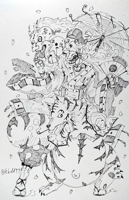 #人外版深夜の真剣お絵描き60分一本勝負
お題 神楽から連想する人外 虎狼狸 