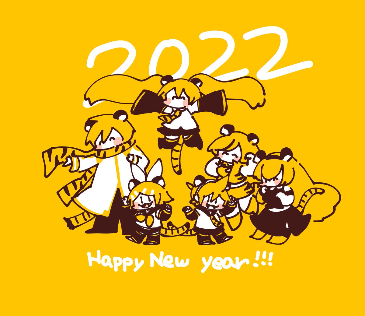 hatsune miku ,kagamine len ,kagamine rin chinese zodiac multiple girls tiger ears tiger tail year of the tiger animal ears new year  illustration images