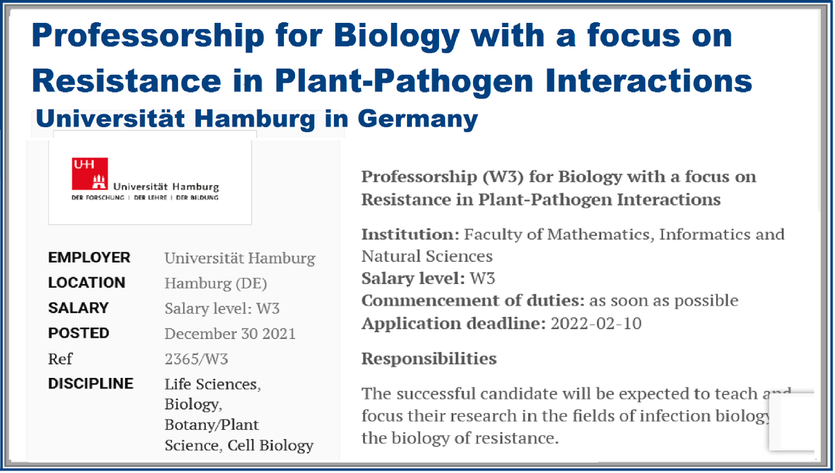 agristok's tweet photo. 📌 Professorship for Biology with a focus on Resistance in Plant-Pathogen Interactions🌱🦠 at Universität Hamburg, Germany🇩🇪... Please retweet and spread the word! For details visit the link below👉👉 https://t.co/X6rksc6BLz https://t.co/2a6ZtmwuDz