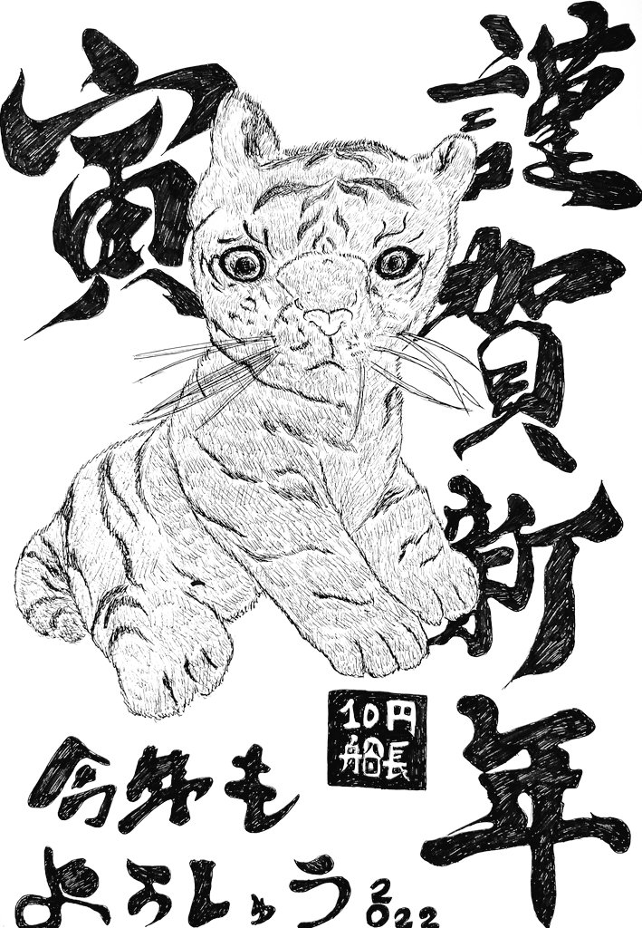 明けましておめでとうございます🐯

#ボールペン画 
#模写
#年賀状
#新年のご挨拶
#2022年
#寅
#ぬいぐるみ 