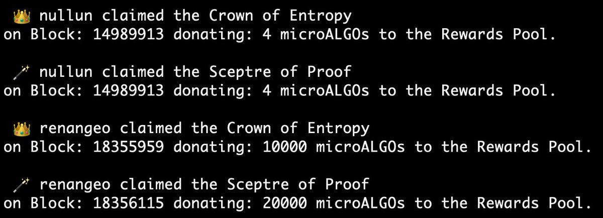 algorealm's tweet photo. 📯 To all the people of @Algorand! 📯

@nullun has been dethroned! His prosperous and glorious reign lasted for 3366202 blocks! 

A new era has just begun!

Glory to @renangeographia, new 👑 Randomic and 🪄 Verifiable Majesty of #Algorand! https://t.co/CbNxJ0qpjl