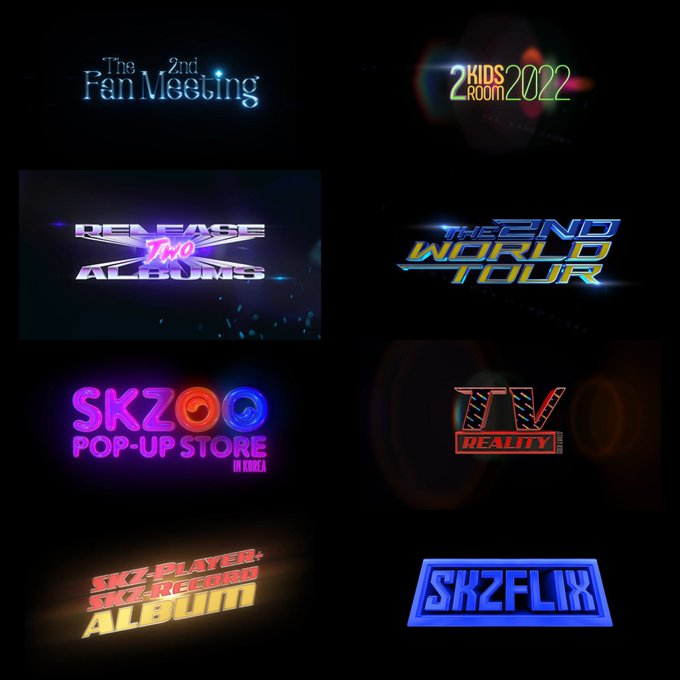 StrayQuantum's tweet photo. New SKZ contents logos are made to look something like Marvel movie titles https://t.co/X7GF43ADID
