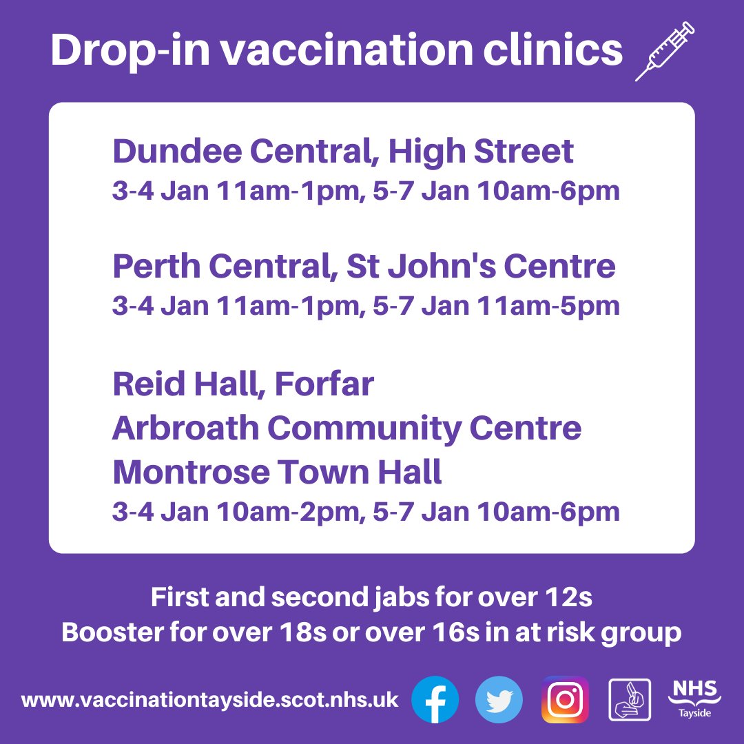 NHSTayside's tweet photo. From 3 Jan 12-17s can go to a drop in for their 2nd jab 12 wks after their 1st.

Some 12-15s will get an appt letter as these had already been issued. Please call 0800 0308013 to bring the appt forward or cancel if you go to a drop-in.

Visit https://t.co/lKZBXkOACQ for more info https://t.co/eZNpoYh9oY