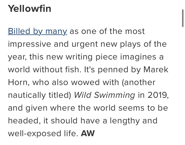 What a cracking way to end the year — thanks to <a href="/WhatsOnStage/">WhatsOnStage</a> for including YELLOWFIN on this list! We’re not sure what the future holds for the show, but we’d love to do it again, so cross your fingers and watch this space…