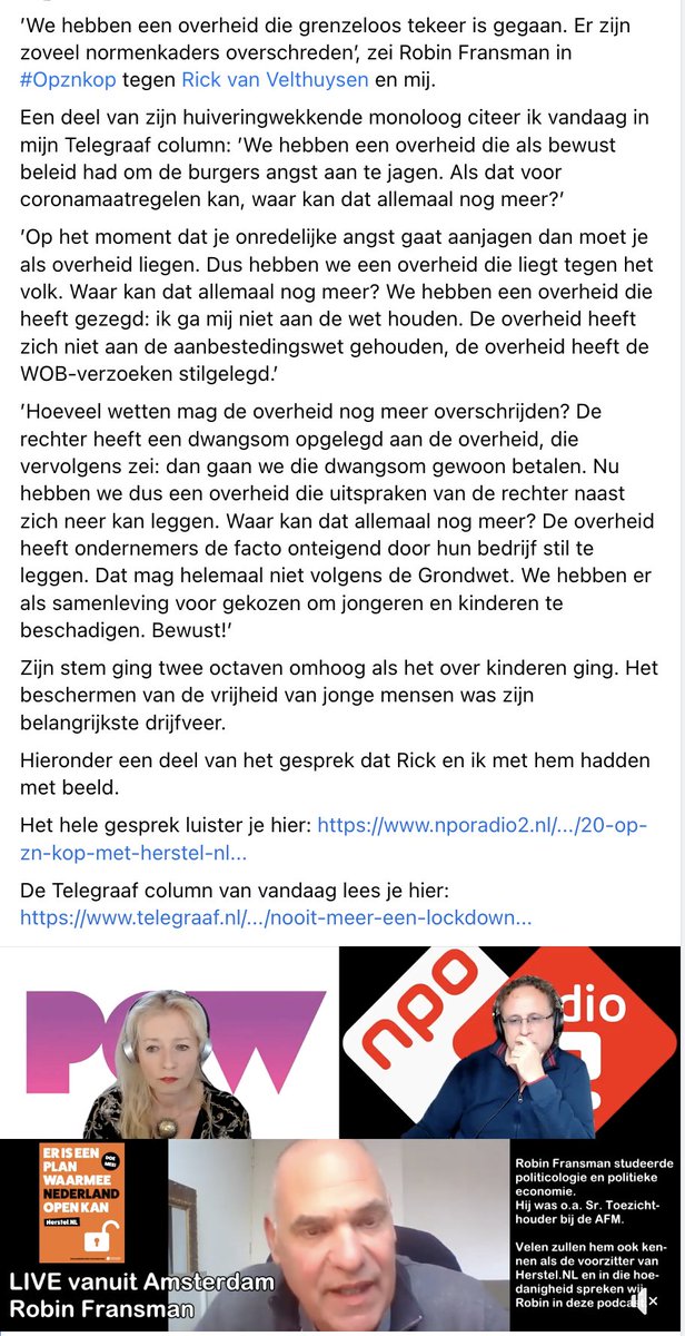 mariannezw's tweet photo. 9 minuten video van een indrukwekkend gesprek met Robin Fransman, zoals door mij vandaag aangehaald in  mijn column vind je hier: https://t.co/492icEYOUv https://t.co/PIZiqxBYx6