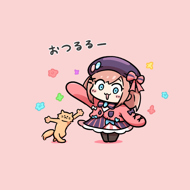 suzuhara lulu 1girl blue eyes hat chibi brown hair beret pink cardigan  illustration images