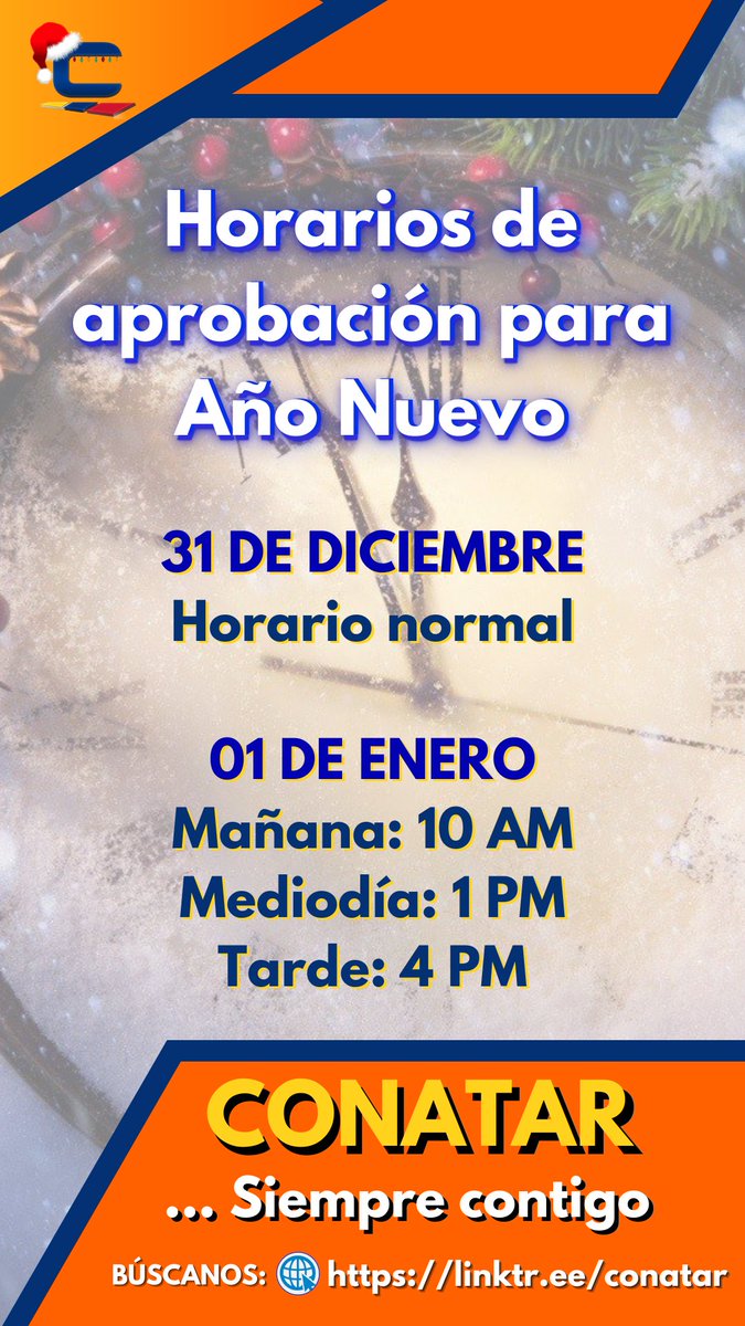 TuConatar's tweet photo. Feliz último día del 2021!
Estos son nuestros horarios para hoy y mañana, 1 de enero.
El 2 de enero volvemos con nuestro horario habitual.
¡Felices fiestas!
#felicesfiestas2021 #recargasmoviles #Conatar #emprendedoresvenezolanos https://t.co/u9Kxmn1bDy