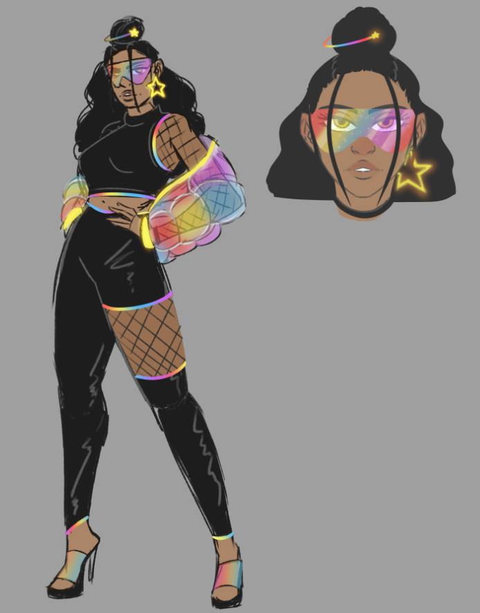 sharktoofs1's tweet photo. Here's a wip for a k/da inspired skin I never got around to finishing. The idea was that Fortnite would have their own band and release music irl with them, Celeste being one of the members. https://t.co/9ph4w0UNQV
