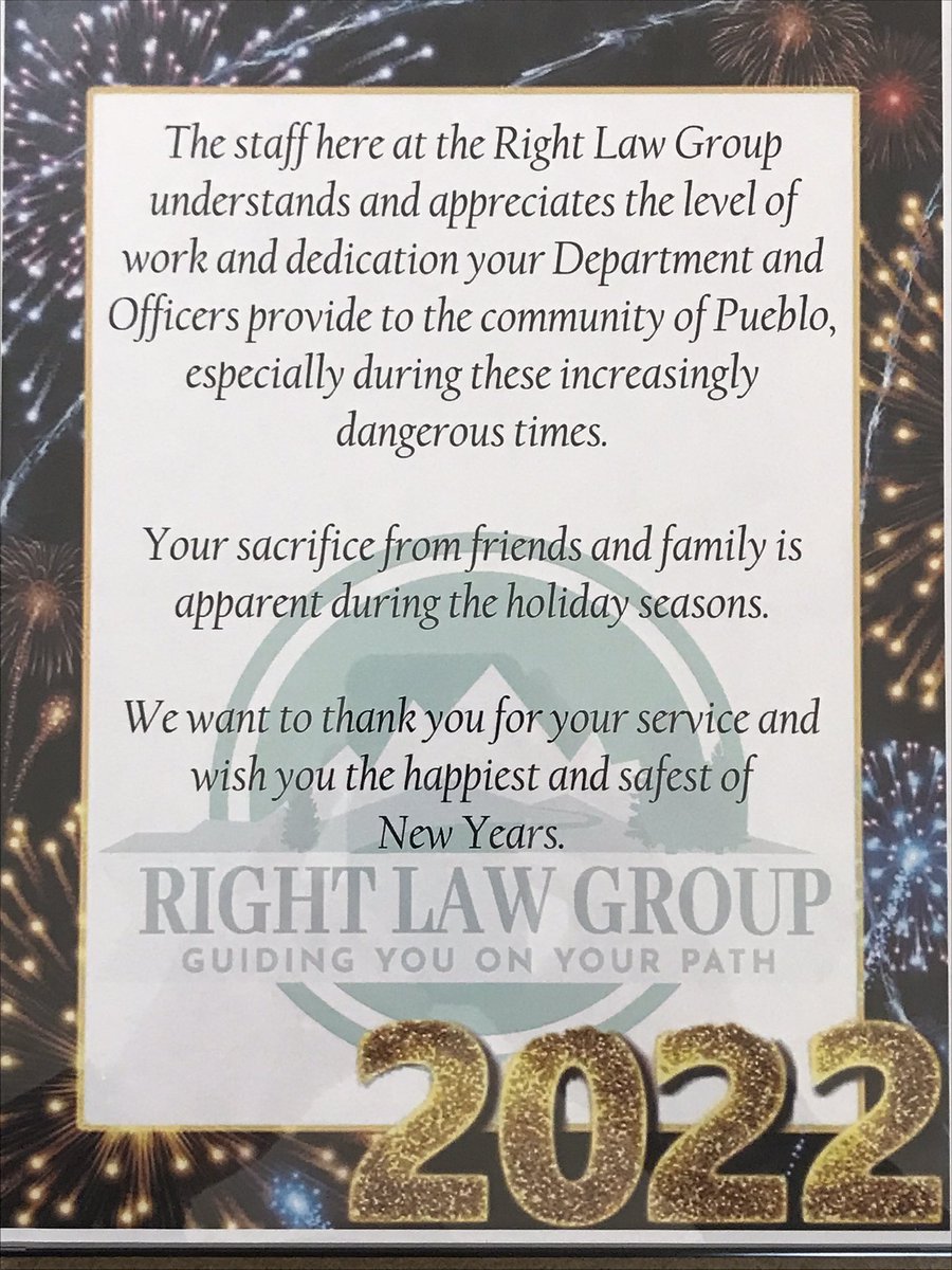 PPDWatch1Capt's tweet photo. The Pueblo Police Department would like to extend our thanks to the Right Law Group for their generous donation of snacks and kind words for our team! https://t.co/vnL3L3h8eq