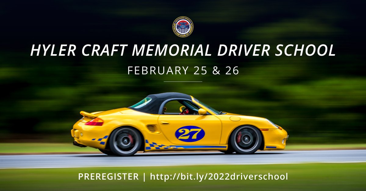 Don’t miss out on the opportunity to attend the Hyler Craft Memorial Driver School February 25-26 at @roeblingroadraceway. Register online TODAY! bit.ly/2022driverscho…
#driverschool #sccadriverschool #scca #buccaneerregion #buccaneerregionscca #roadracing #funwithcars