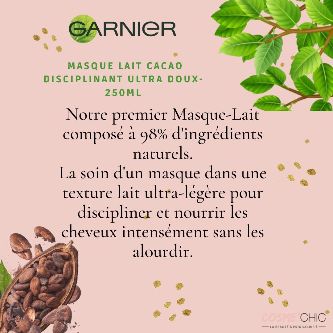Cosme_Chic's tweet photo. Masque-Lait Garnier Ultra DOUX au lait végétal bio et au beurre de cacao pour cheveux frisés ou indisciplinés. 

A seulement 2,89 € chez https://t.co/ecLHHlkkIi 

#cosmechic #hydratationdescheveux #masquelait #cacao #garnierbio  #promo #destockage #cheveuxfrise #ultralegere https://t.co/qSlfqYQiAs