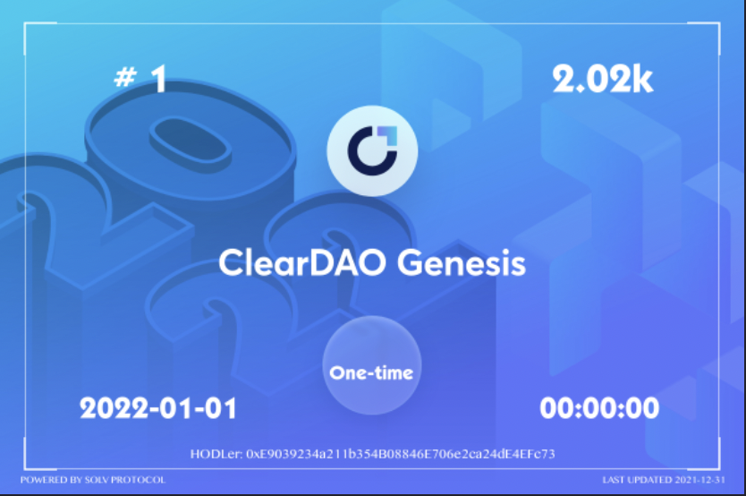 clear_dao's tweet photo. Happy New Year!

ClearDAO just minted 1,000,000,000 CLH in preparation to be the first KuCoin Spotlight project of 2022. To commemorate this occasion, we generated a unique ClearDAO NFT on the blockchain.

Join us to build the new #DeFi #derivatives ecosystem for the future. https://t.co/nhzaV8P2Te