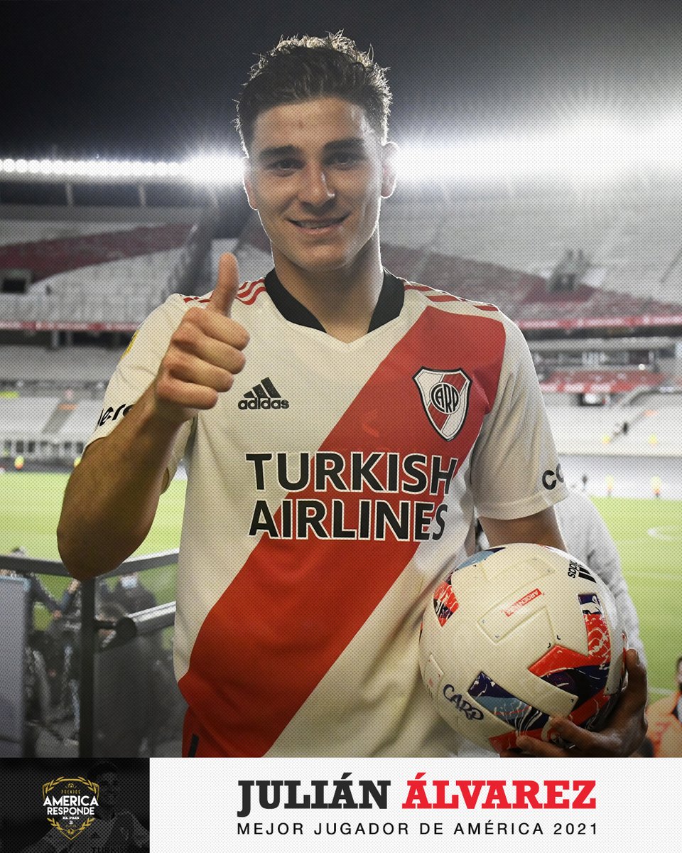 🔝 EL MEJOR DE AMÉRICA 🌎

🥇 Julián Álvarez fue elegido como el mejor futbolista del continente en 2021 en la tradicional encuesta que realiza el diario El País. ¡Felicitaciones, Araña! 👏

💻 bit.ly/3pGZPwu