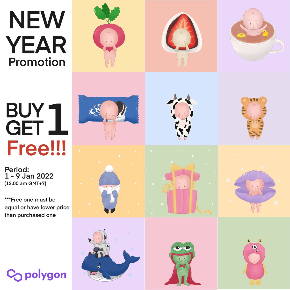 TaelarieStudio's tweet photo. New Year Promotion🎉🎉🎉
Buy 1 Get 1 free🔥
Period: 1 - 9 Jan 2022 (12.00 am GMT+7)

📍https://t.co/7nHxotbovz

***Free one must be equal or have lower price than purchased one
Select 1 free and DM me I’ll send it to you.

#NFTCommmunity #nftcollector #nftpromo #NFTJapan https://t.co/qRO52abywf