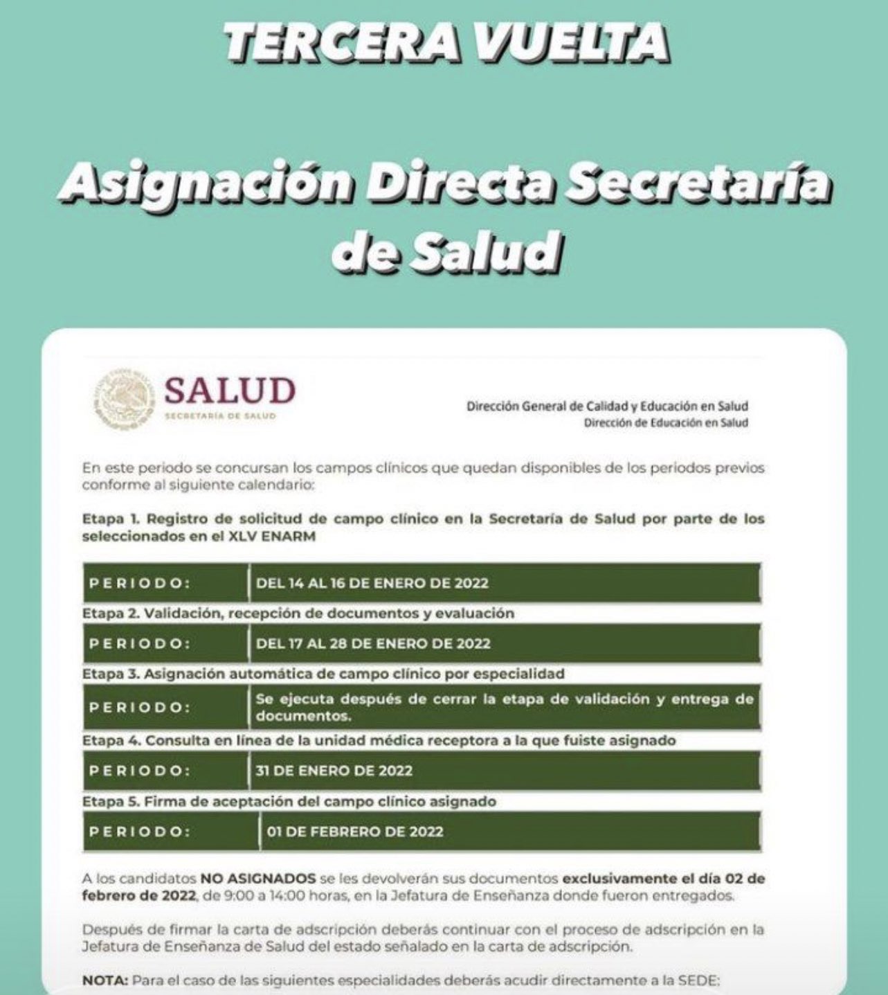 Lo más perrito del Enarm 2022 on Twitter "🟢 Tercera Vuelta 2022Asignación Directa. https//t