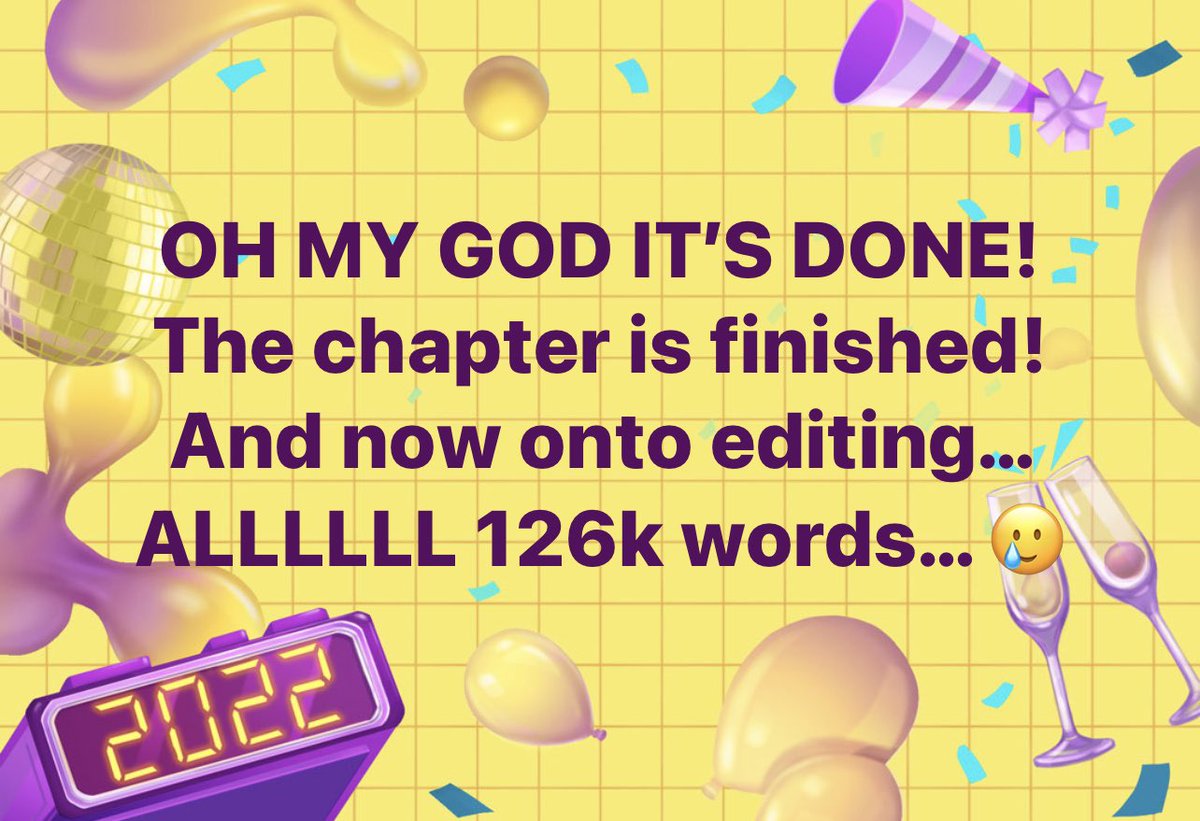 KmixxFics's tweet photo. OH MY GOD! I finished the last part of the chapter. The chapter is now 100% complete. And now we edit. And not unalive myself in the process.
The chapter should be up in say the next… 5 hours if I can get it edited quickly. Apologies in advance for my shitty grammar. https://t.co/xTsRRkq8Kg