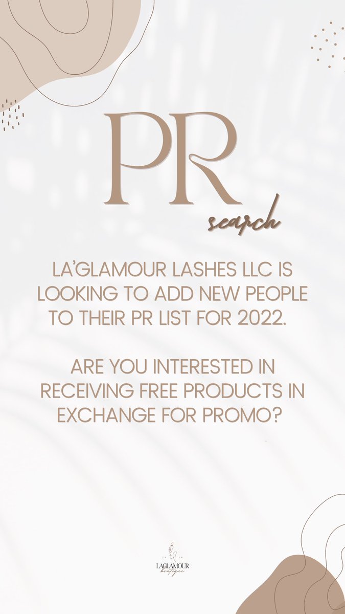 LaGlamourLashes's tweet photo. 2022 PR SEARCH ๐ฆโจ
Every month, we pick 2-3 people to send a PR package to. We are currently looking for new people to add to our #PRLIST SO IF YOU ARE INTERESTED IN RECEIVING A PR PACKAGE FROM US PLEASE RT THIS! https://t.co/oaJhur1TCm
