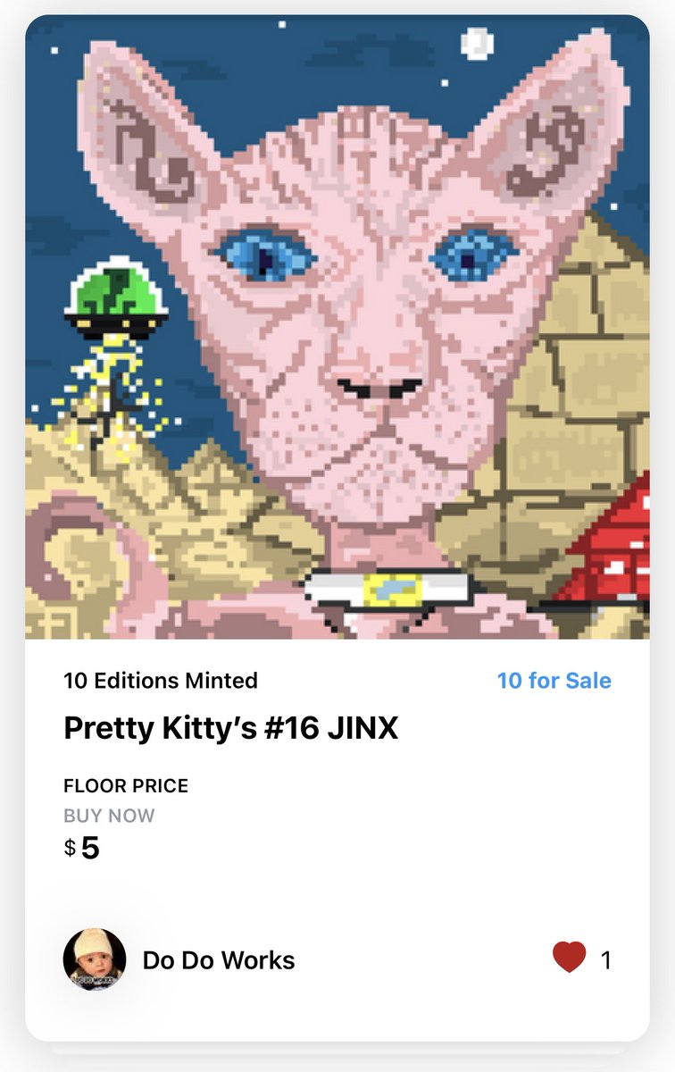 Beatsonthego's tweet photo. New Year Drop NFT—5 New Cats Added
Pretty Kitty’s has a $16.9k trade Volume!
Don’t Miss Out! Collection is closing tomorrow 1/1/22
This will be your last chance to own a Creator Edition
https://t.co/55aYDFrPCl
#nft #prettykittys #cats #DoDoWorks #Crypto #happynewyear2022 https://t.co/xjgsQZxzH3