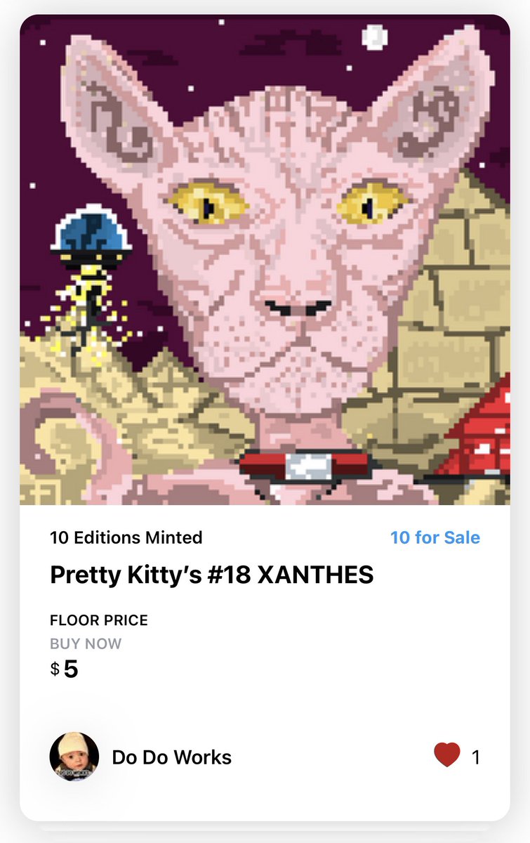 Beatsonthego's tweet photo. New Year Drop NFT—5 New Cats Added
Pretty Kitty’s has a $16.9k trade Volume!
Don’t Miss Out! Collection is closing tomorrow 1/1/22
This will be your last chance to own a Creator Edition
https://t.co/55aYDFrPCl
#nft #prettykittys #cats #DoDoWorks #Crypto #happynewyear2022 https://t.co/xjgsQZxzH3