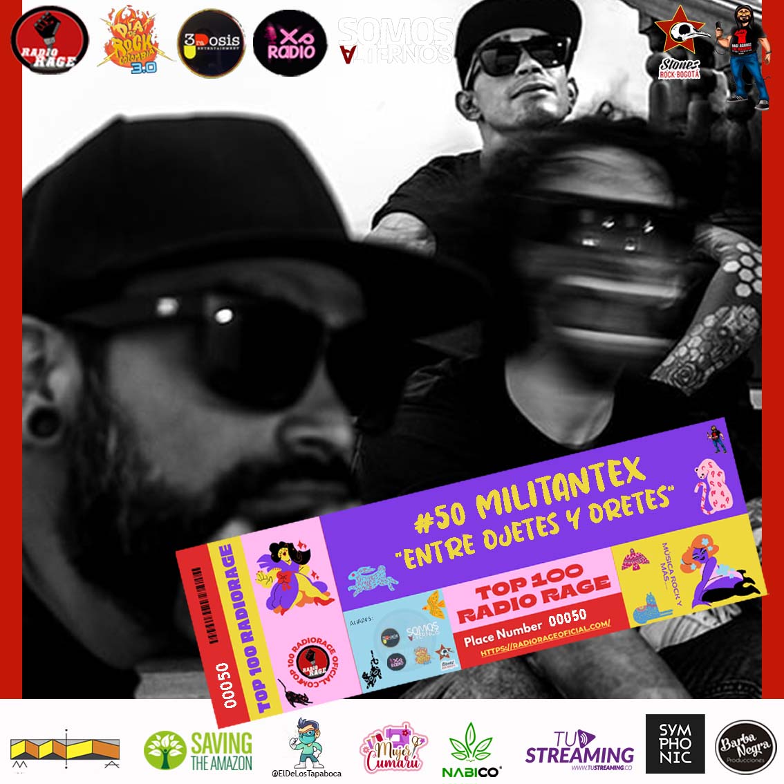 henryrage's tweet photo. Puesto No 50 @militantex canción "Entre Ojetes y Orates" #Rockcolombiano

#Top100Radiorage 2021  @Radiorageofi   https://t.co/n8jzRVt4Jg https://t.co/6QgSaEOeGX