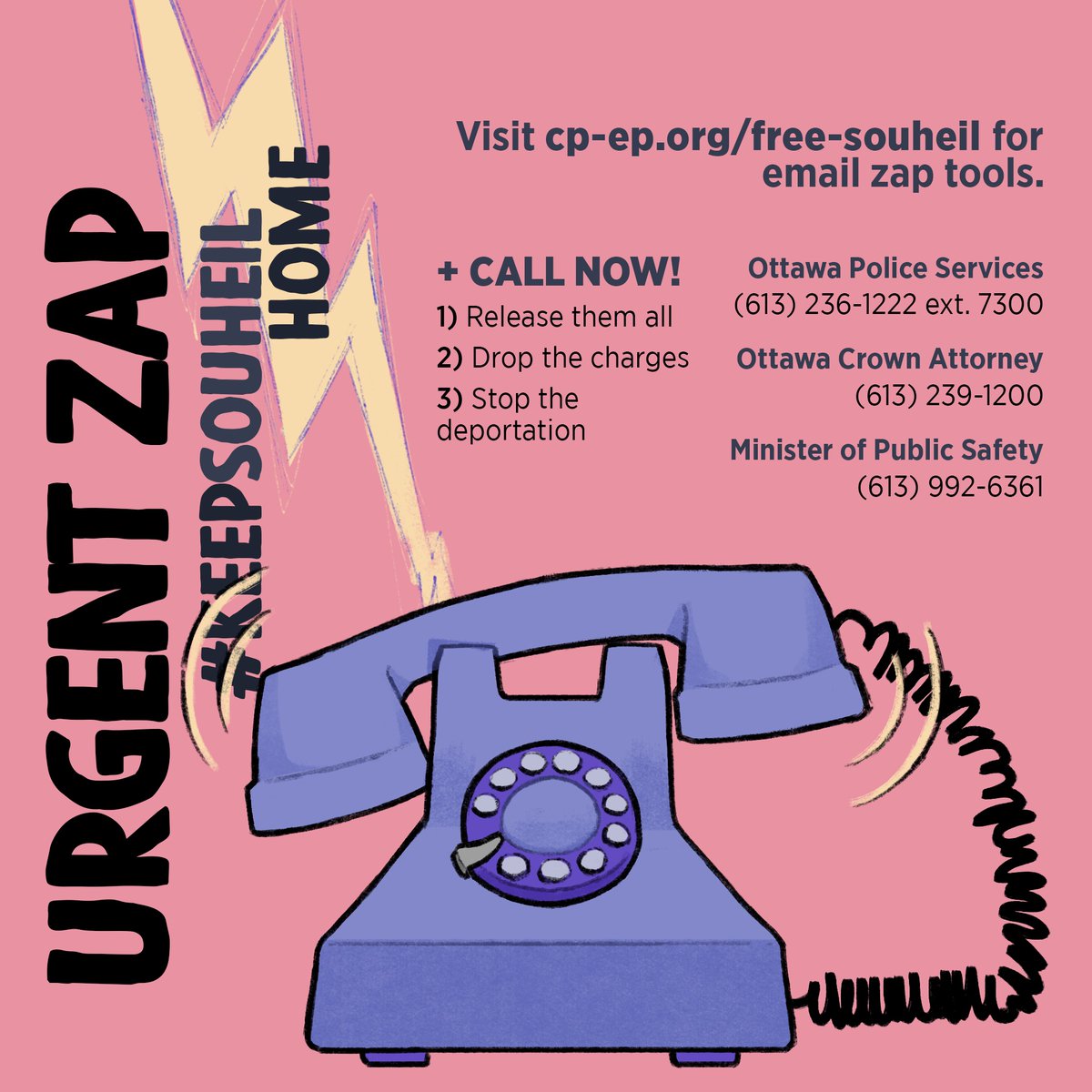 3B/ HOW CAN YOU SUPPORT SOUHEIL &amp; THEIR FRIEND?

Call <a href="/OttawaPolice/">Ottawa Police</a> at 613-236-1222 ext. 7300 to denounce the unjust arrest of Souheil Benslimane &amp; their friend + demand that OPS #ReleaseThemAll &amp; #DropTheCharges immediately.