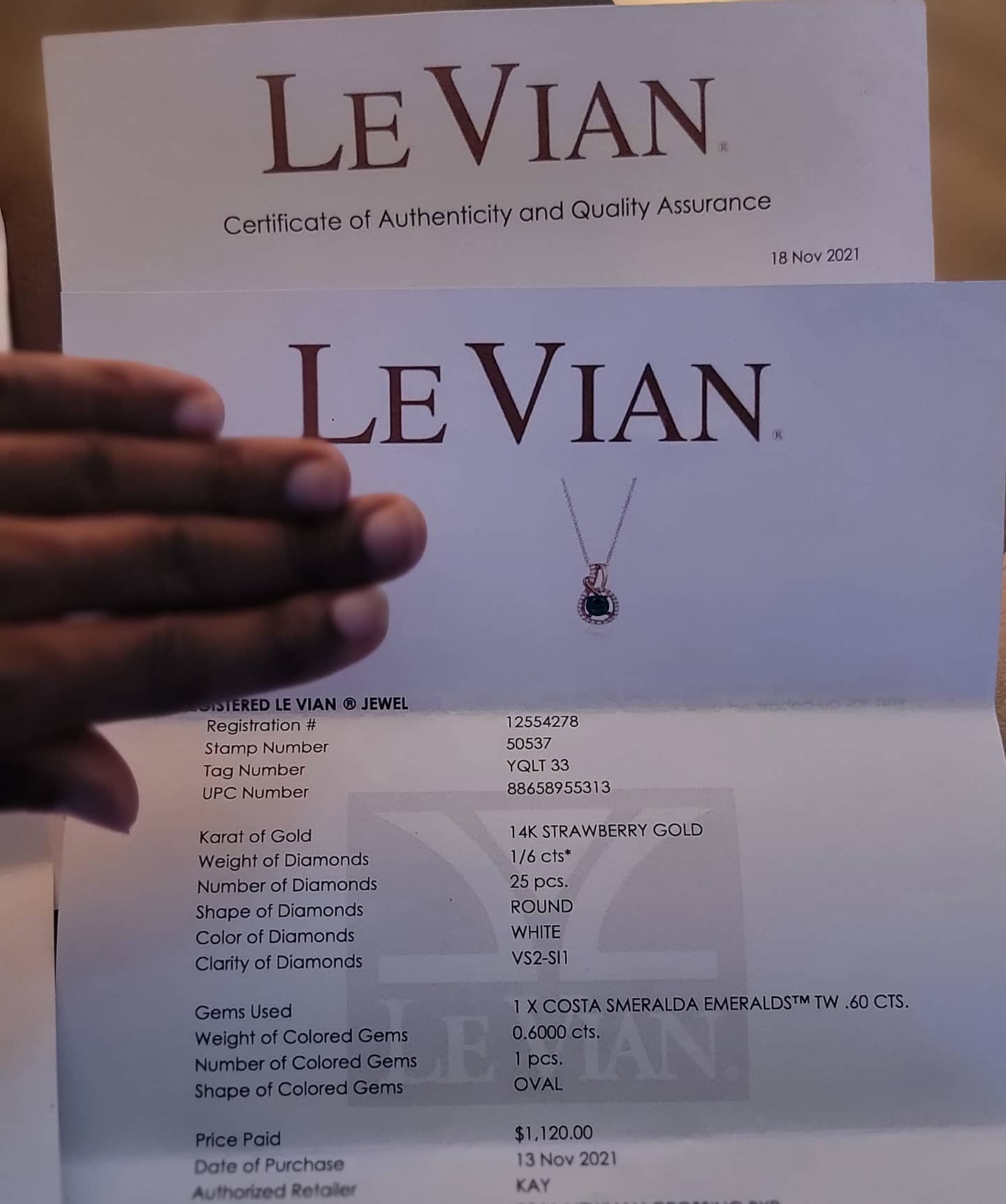 Le vian certificate of authenticity deals