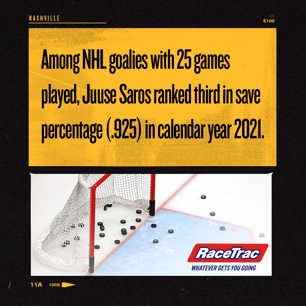 FDSN_Predators's tweet photo. Juuse Saros was dominant in 2021.
Juuse Saros will dominate again in 2022.
@RaceTrac | #WhateverGetsYouGoing https://t.co/YKChGmPbh2