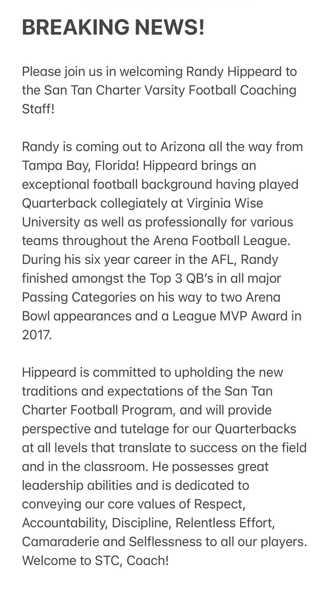 CCartwright_STC's tweet photo. Success starts with Respect and Relationships. I could not be happier to be welcoming my long time friend and former teammate, Randy Hippeard, to the Coaching Staff at San Tan Charter! Let’s get to work! https://t.co/cMKidoZxIK