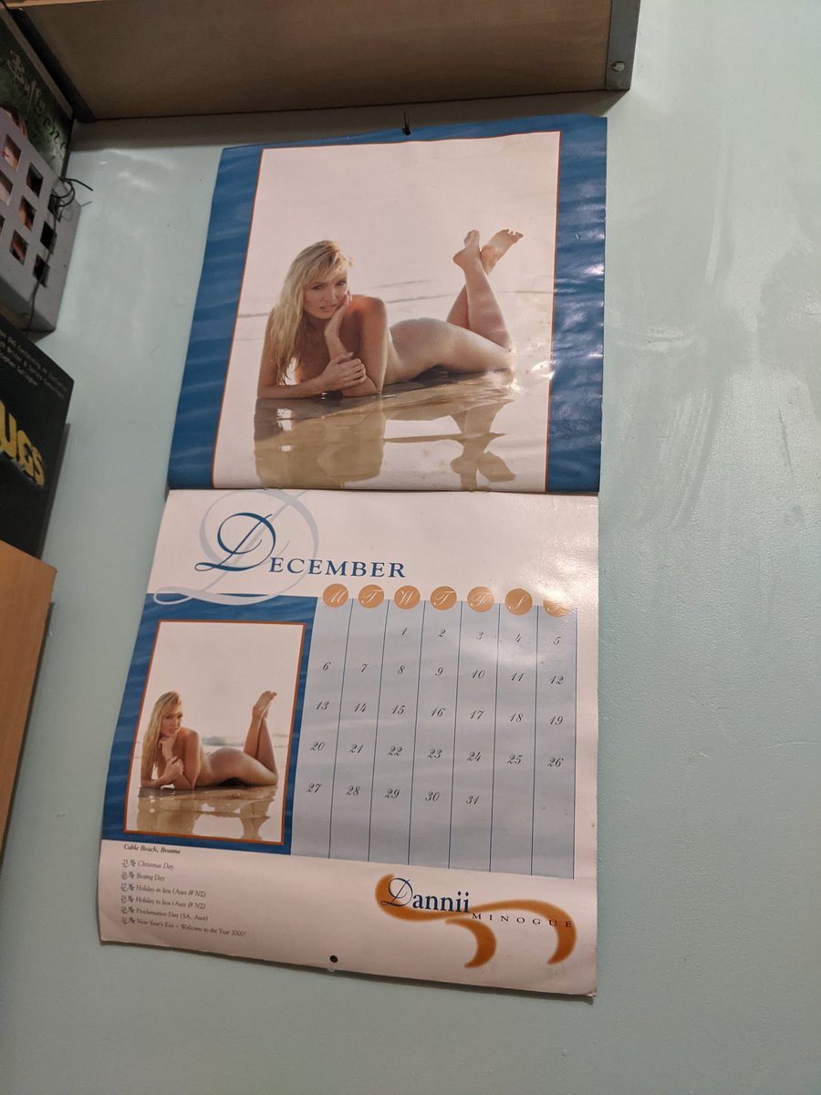 properkrimbo's tweet photo. Almost time to take down the 1999 @DanniiMinogue calendar again. Dates next match up in 2027 although Easter won't be on the right date again til 2083 https://t.co/el8GkaGWPf