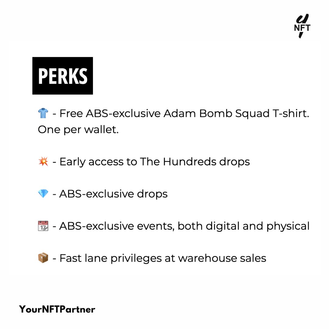 YourNFTPartner's tweet photo. NFT 2021 Recap: The Hundreds has brought artists and collectors to streetwear through social presence. Through Adam Bomb Squad, The Hundreds seizes on NFTs, blockchain technology, and the metaverse to once again introduce its community to the next world #FashionNFT #StreetwearNFT https://t.co/p4hTVcSFxa