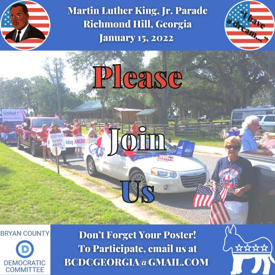 BryanCommittee's tweet image. We are excited to participate in the 4th annual Martin Luther King, Jr. Parade in Richmond Hill, Ga! #joinus #MLK #MLKDay #yourvoteisyourvoice