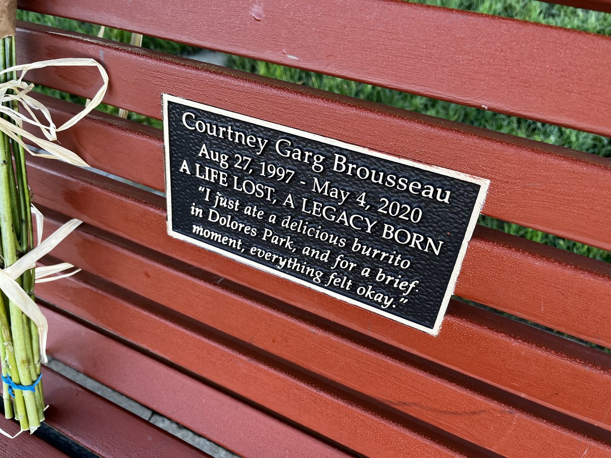 jamisonwieser's tweet photo. Courtney Brousseau was killed walking home from Dolores Park. I cried seeing flowers set out for him on the park bench quoting his tweet before that walk.

"I just ate a delicious burrito in Dolores park and for a brief moment everything felt okay"

@youngjocb #loveforcourtney https://t.co/gAWTP6EetG