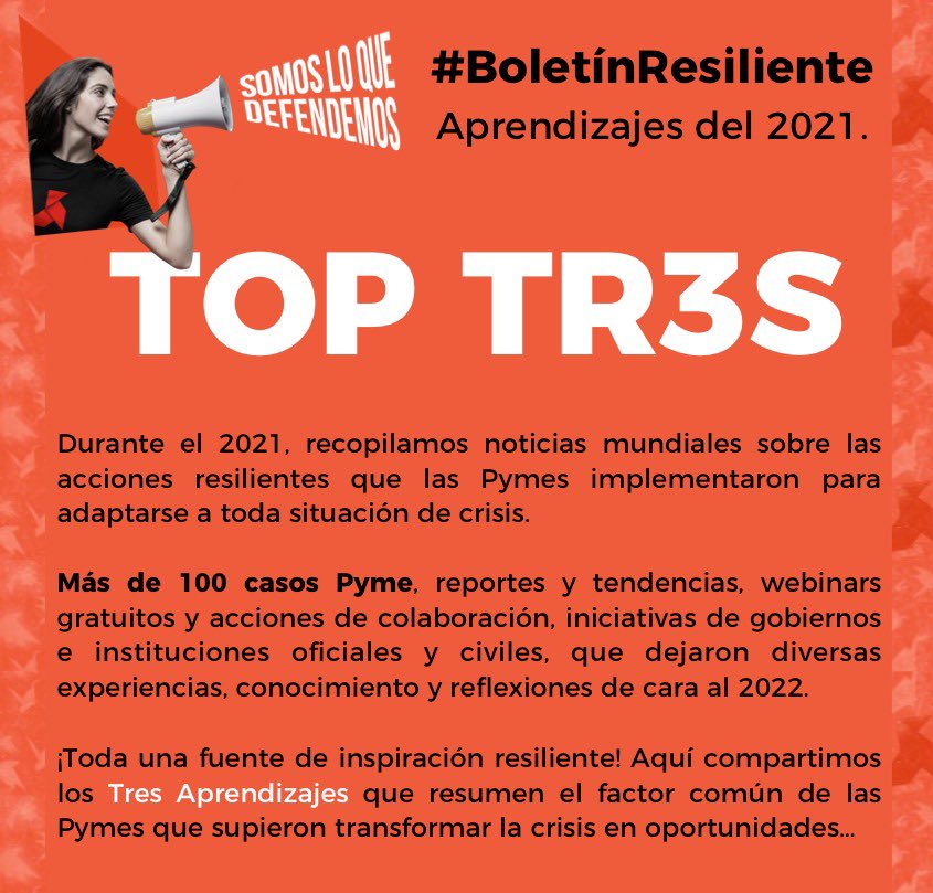 ResilienceStra2's tweet photo. ¡Último sprint de 2021! El #BoletínResiliente de diciembre, compartimos TOP TR3S de Aprendizajes en el ecosistema mundial de Pymes.
                                                       Gracias Partisanos de la Resiliencia Empresarial. Juntos Somos Poderosos. #SomosLaResiliencia https://t.co/RTbGotTWh1