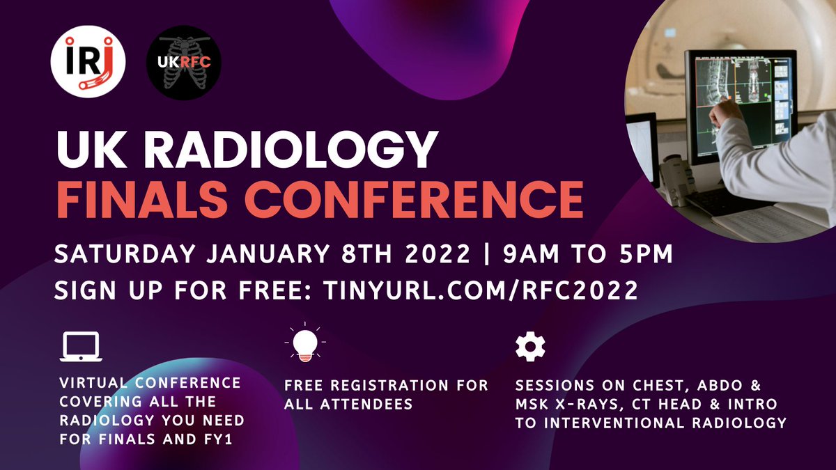 IR_Juniors's tweet photo. 1 week to go for our UK Radiology Finals Conference 2022! #UKRFC This is a virtual event covering all the radiology you need for finals and FY1, and it's completely free. Don't forget to sign-up!

Sign up form: https://t.co/jTJGvMyWBS

Wishing everyone a Happy New Year! https://t.co/HwKZwrjc4g