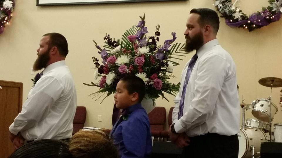 bigpunchee's tweet photo. Justin on the left, me on the right watching our parents tie the knot. He died at 2am in a 4x4 accident this morning. Could use some serious prayers rn 🙏 #RIPChop https://t.co/tyTxPw9w7e