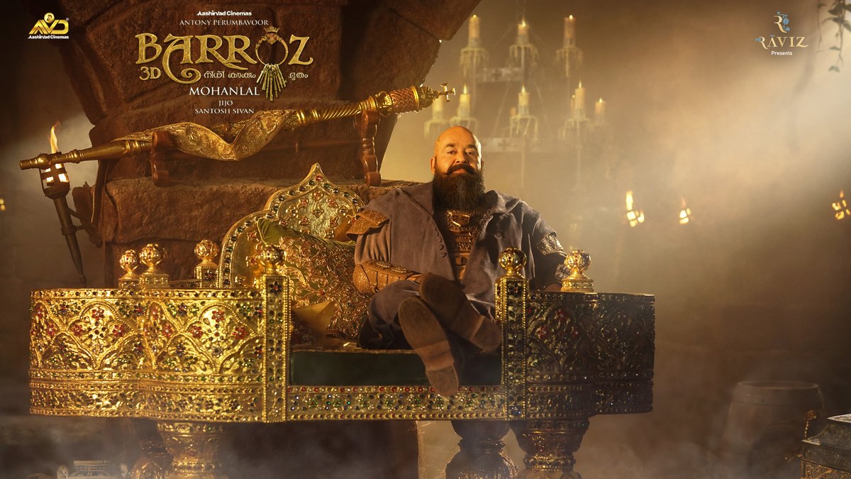 Mohanlal's tweet photo. Here's a toast to another year that rises before us.  Wishing all good fortunes and prosperity upon each one of you! May this year turn out to be one of the most treasured time frames of your life!
 
#HappyNewYear #BarrozFirstLook https://t.co/x3ZaawlMZ6