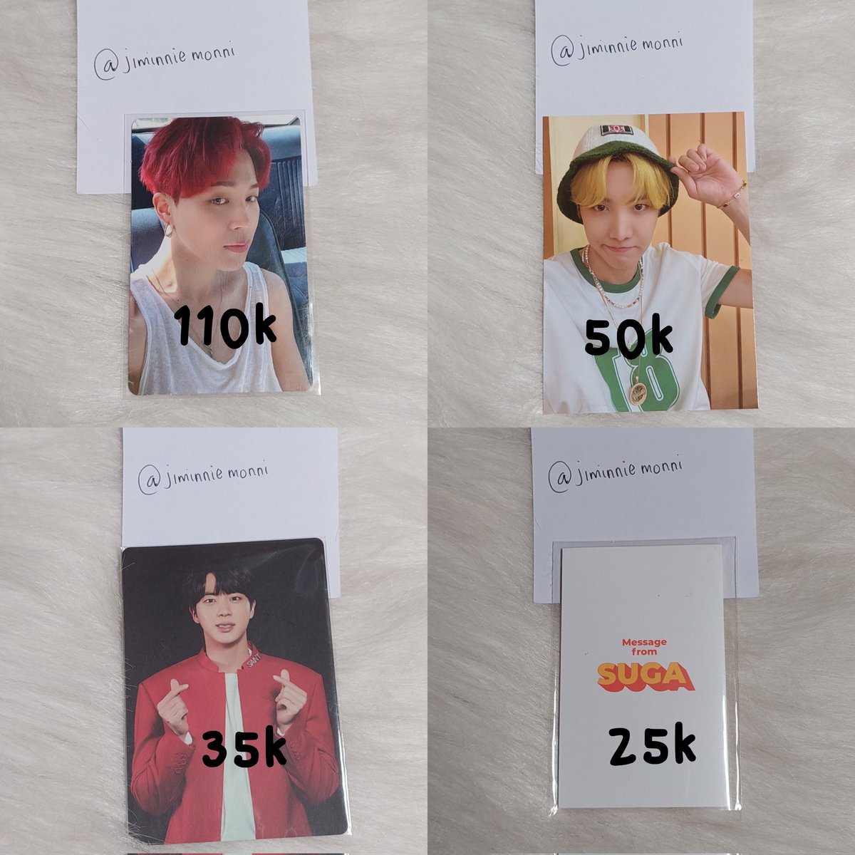 lovemyselffv's tweet image. Want To Sell / WTS

-Pc Jimin Butter Pob Weverse
-Mpc Hobi / jhope cardigan butter
-Mpc jin Mots one finger heart
-Message Card suga /MC SUGA butter album

#jualalbum #jualpcbts wts pc bts
Jimin butter