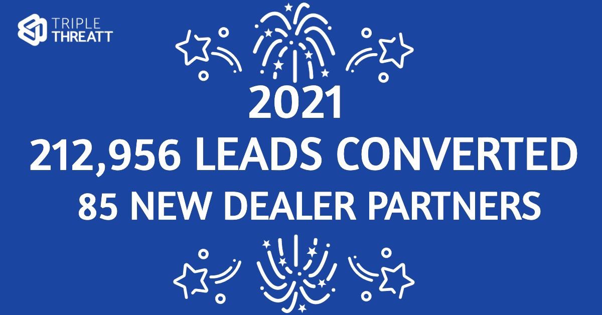 We can’t thank our dealers enough for all of their support this last year. We added 85 new dealer partners and converted over 212,956 leads in 2021!
From our entire team, we want to wish you a happy, healthy, and prosperous new year! <a href="/randythreatt/">Randy Threatt</a> <a href="/heatherthreatt/">Heather Threatt</a>