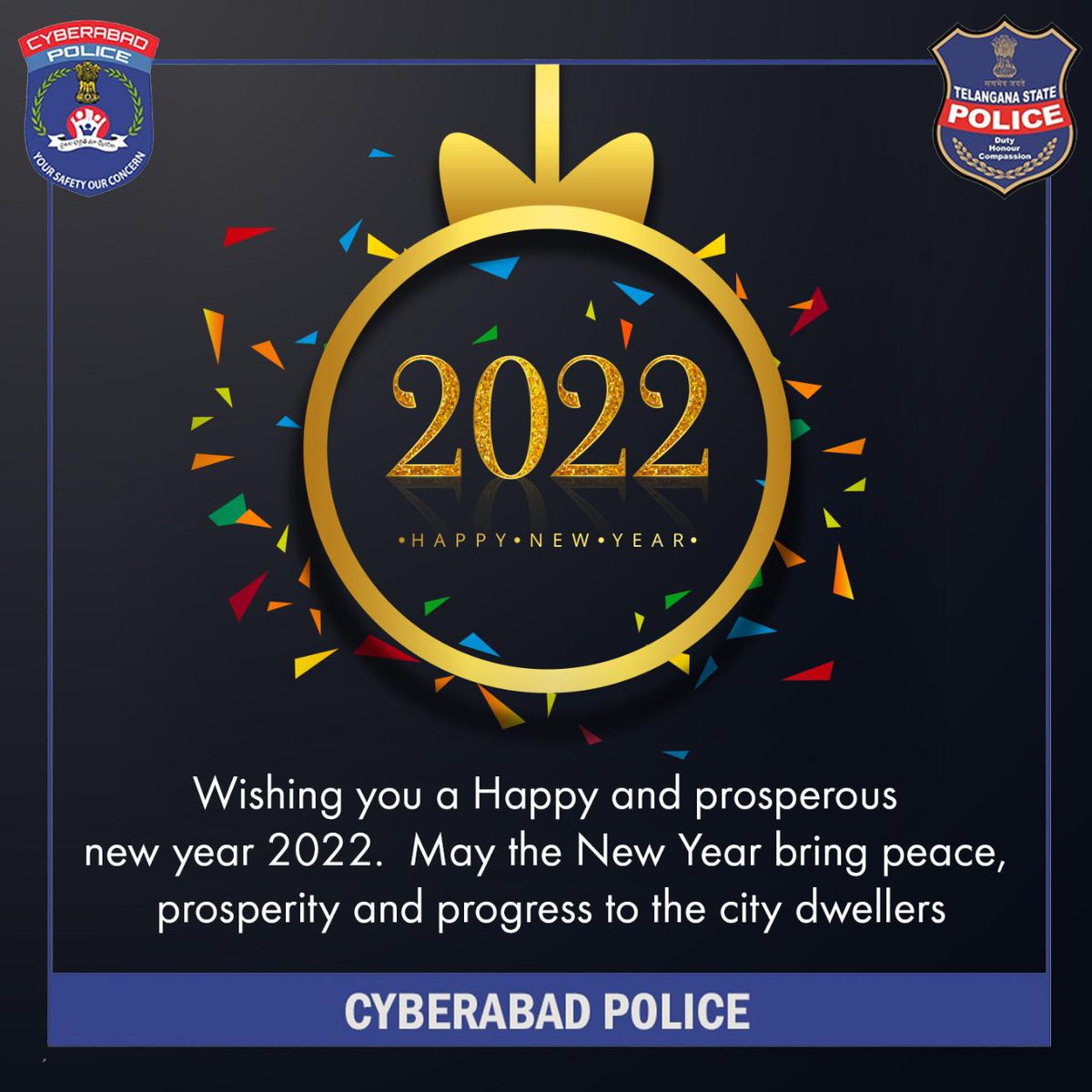 cyberabadpolice's tweet photo. May you celebrate the occasion with your loved ones- families and friends.
#MaskUp #StaySafe #HappyNewYear2022 #Welcome2022 #GoodBye2021 #CyberabadPolice https://t.co/JvxLbl5Tol