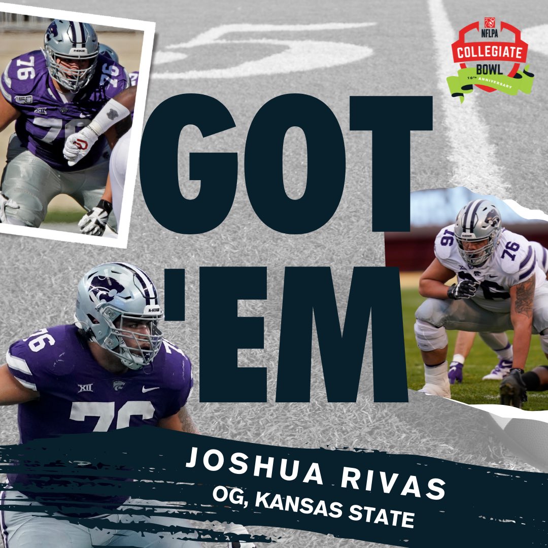 The journey continues…

Welcome Joshua Rivas (<a href="/rivas_josh/">Josh Rivas</a>) of <a href="/KStateFB/">K-State Football</a> to the 10th anniversary edition of the #NFLPABowl. Rivas picked up an All-Big 12 honorable mention at the end of the 2021 season after another strong year.

Welcome to our game Joshua 🏈

#Path2Pasadena