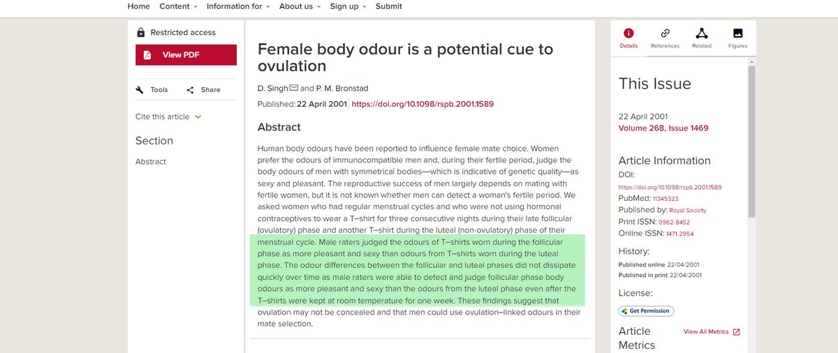 themdansarali's tweet image. Female body odour is attractive to men during the follicular phase more than the luteal phase.
royalsocietypublishing.org/doi/abs/10.109…

#attraction #matingstrategy #dating