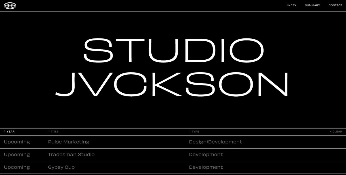 p_folios's tweet photo. 💙🕶
𝐏𝐨𝐫𝐭𝐟𝐨𝐥𝐢𝐨 𝐨𝐟 𝐭𝐡𝐞 𝐝𝐚𝐲: Studio Jvckson
𝐓𝐢𝐭𝐥𝐞: Design &amp; Development Studio
𝐁𝐮𝐢𝐥𝐭 𝐰𝐢𝐭𝐡: @wordpressdotcom 
𝐒𝐭𝐲𝐥𝐞𝐬: Multiple Page, Sans Serif, Duo Color, UI Interaction, Simple, Minimal, Dark Mode, No images

𝐕𝐢𝐬𝐢𝐭: https://t.co/xuosZu4m9e https://t.co/lrkUyGGWUX