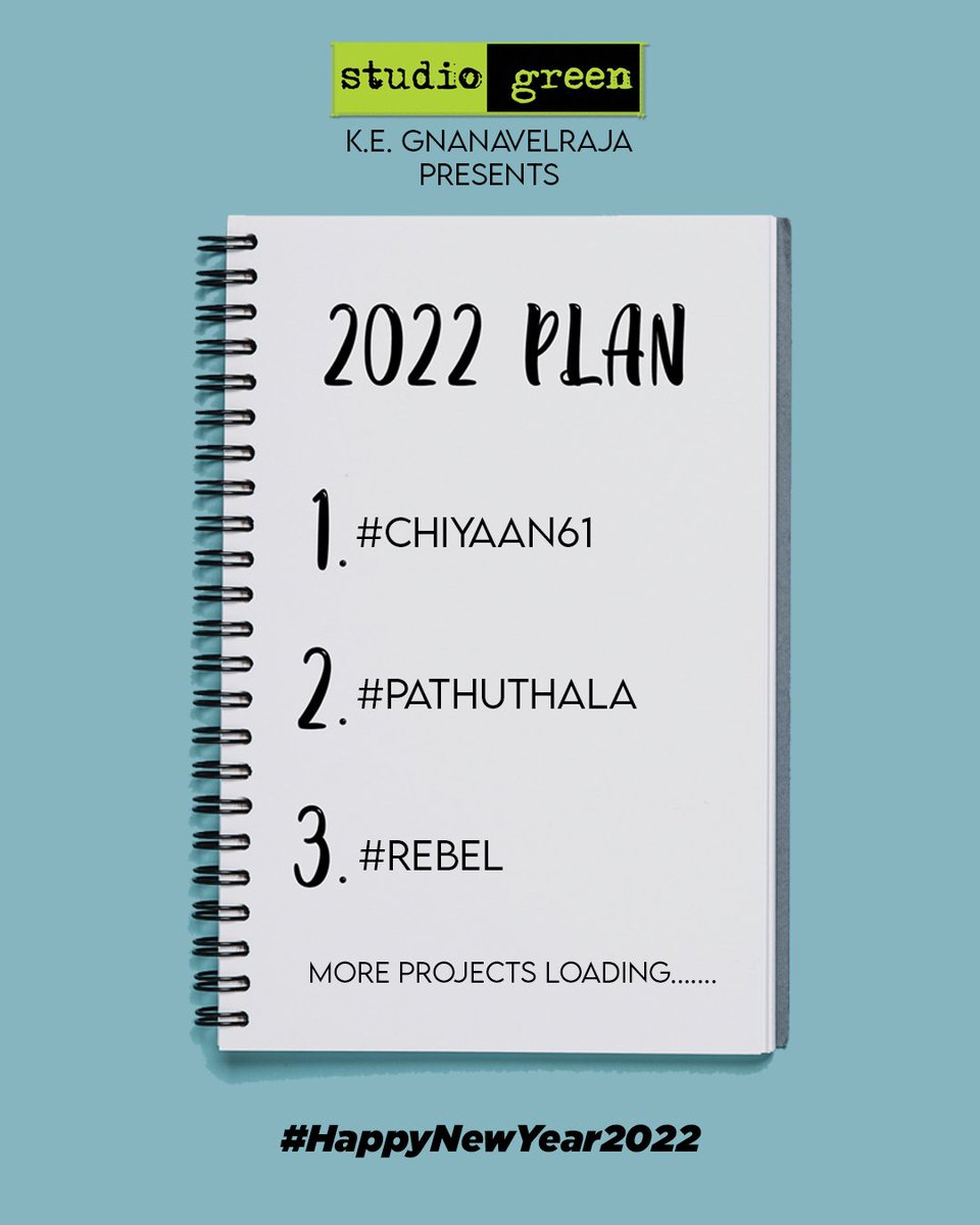StudioGreen2's tweet photo. Team #StudioGreen wishes you a wonderful year ahead 👍🎂🎉

#Chiyaan61 #PathuThala #Rebel More Projects Loading.....

#HappyNewYear2022 #NewYear2022 
#NewYear #StudioGreen #KEGnanavelRaja https://t.co/Ylrw4acbIn