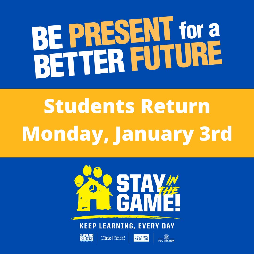 DaytonSchools's tweet photo. We hope you are enjoying Winter Break! As a reminder, students return on Monday, January 3rd. https://t.co/0AeNxhic1w