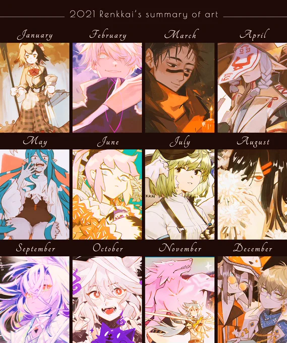 #Artsummary2021   Thank you for the support this year! 🧡Looking forward 2022 for even more art projects and OC stuff! 