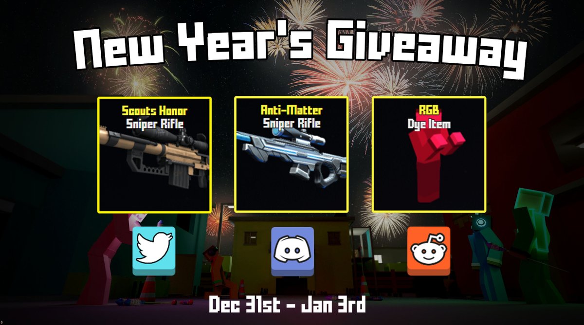 krunkerio's tweet image. 🎆 Happy New Year's! 🎇

To celebrate this New Year we will be giving out 3 unobtainable skins. To participate, you know the drill:

🔸Level 20+ Required
🔸Follow, Like + RT
🔸Comment your IGN
🔸Optional: What's your New Year's Resolution? 

Good Luck! 💸